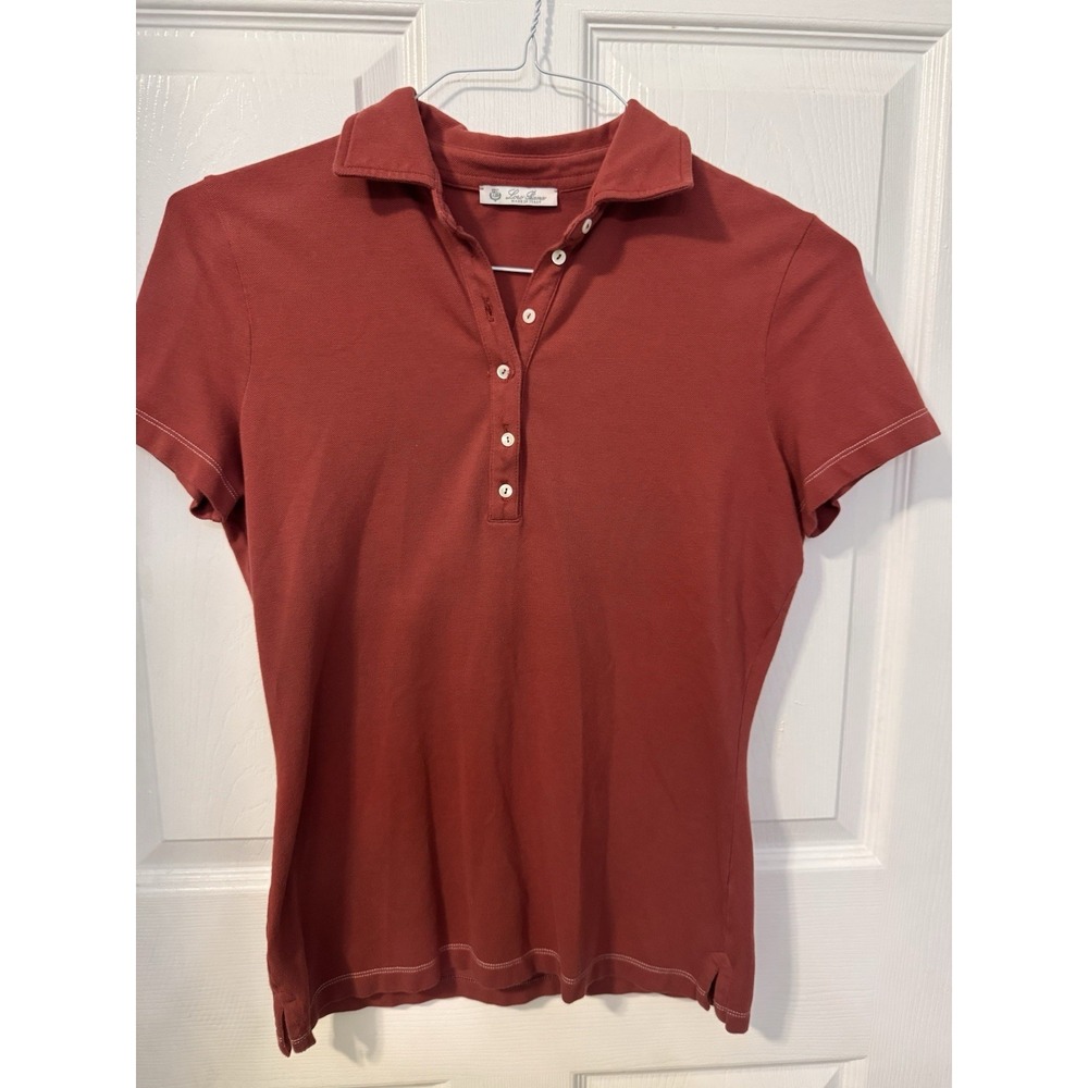 Loro Piana Polo Shirt Womens 44 Brick Red Stretch Cotton Short Sleeve Italy